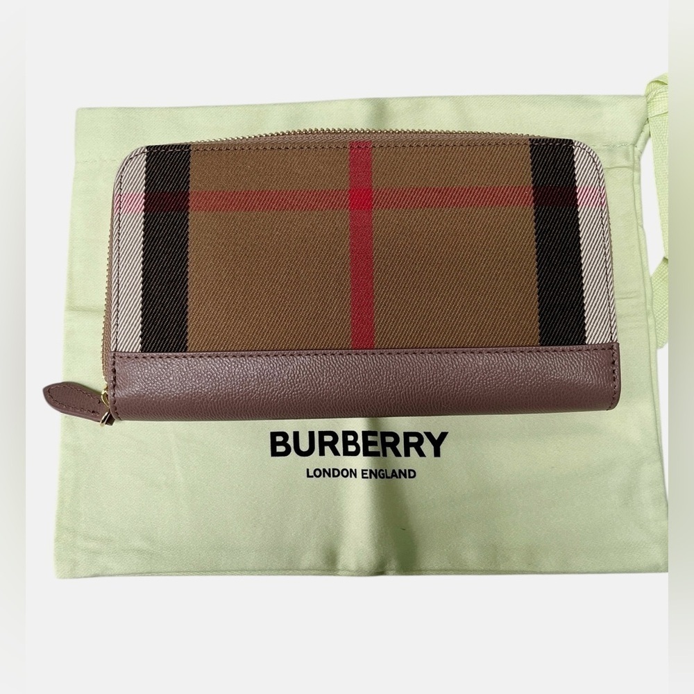 Burberry Nova Check Large Zip Around Wallet Leather Canvas NWT